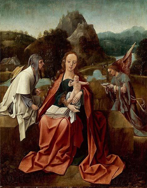 Attributed to Jan de Beer Madonna and Child with a pilgrim and an angel Spain oil painting art
